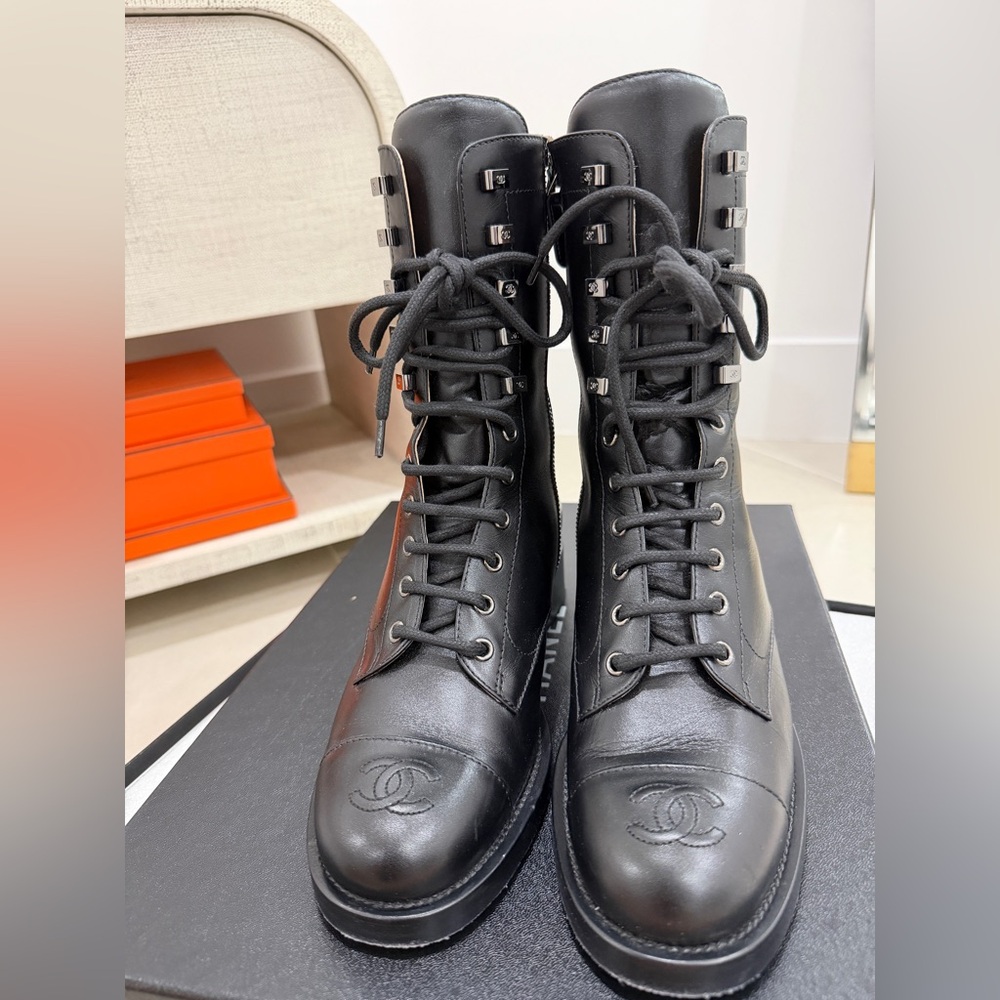 Chanel Lace Up Combat Boots